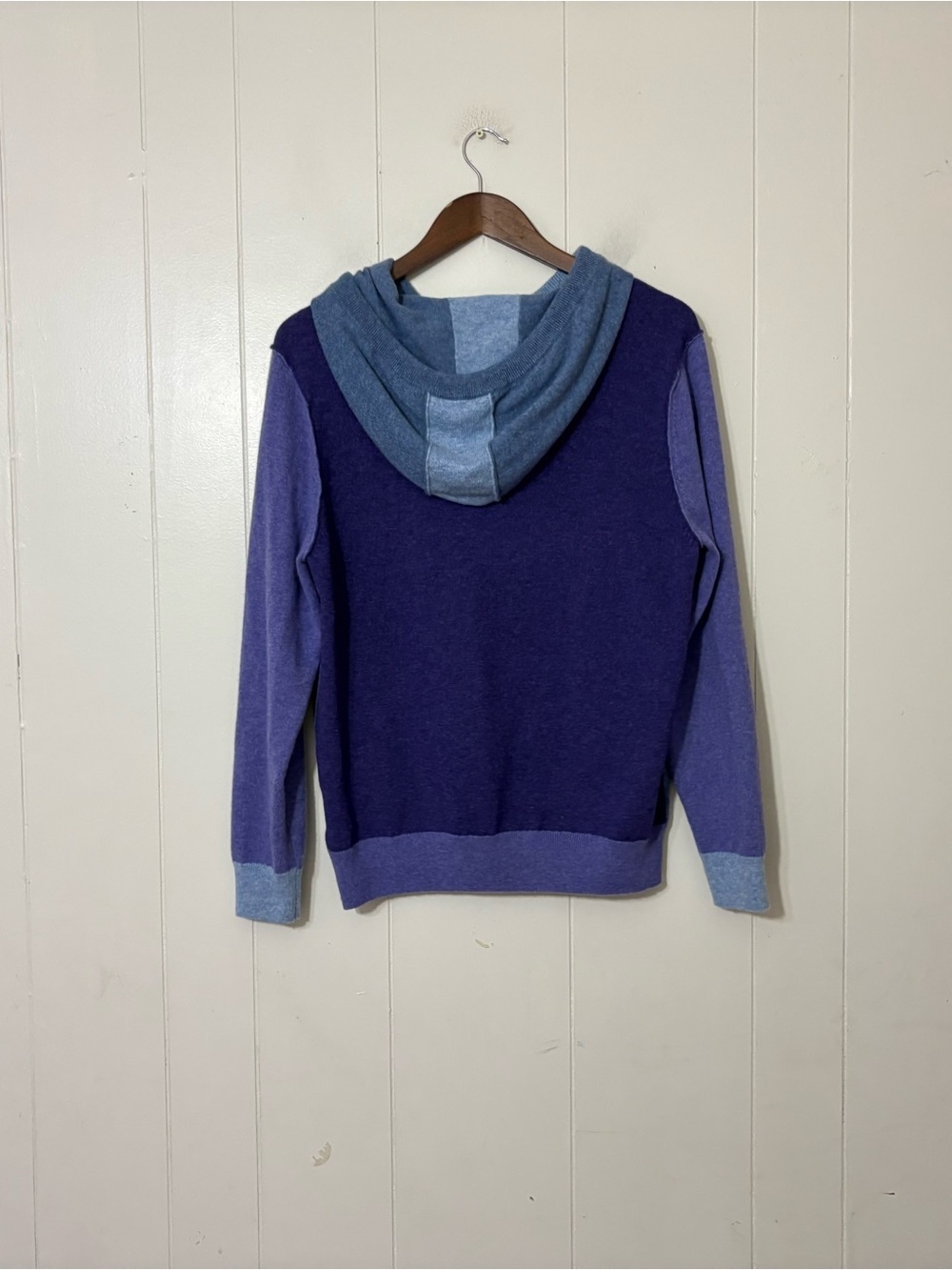 Collaboration Cashmere Hoodie S Blue Purple Colorbloc Pullover Sweater Soft Luxe - Picture 9 of 12